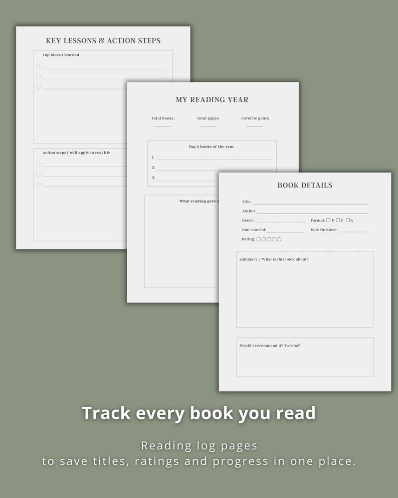 Reading Journal Printable | Book Tracker & Reading Log | Book Review ...