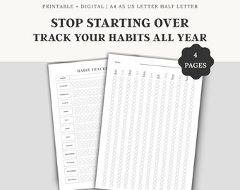 Planificador de hábitos de 365 días imprimible: Planificador de productividad de 12 meses (PDF, resumen anual)