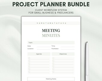 Planificador de proyectos para pequeñas empresas y sistemas de flujo de trabajo de clientes con actas de reuniones y seguimiento de comunicaciones.