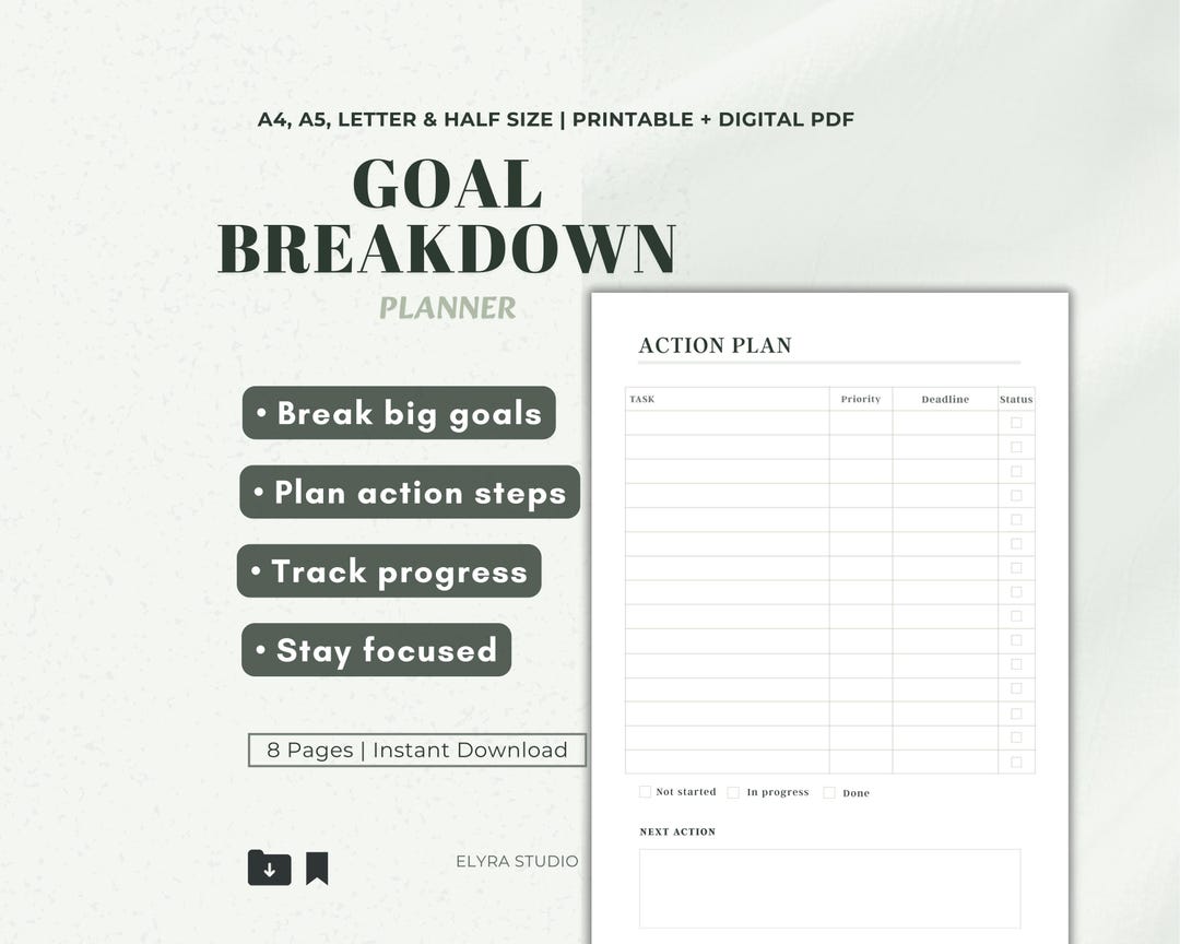 Goal Breakdown Planner Printable, Goal Setting Worksheet PDF, Milestone ...