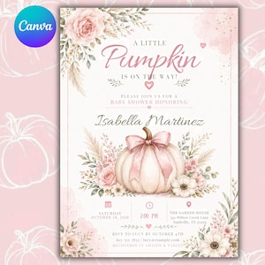 Inbjudan till liten pumpa-babyshower, pumpa-babyshowerinbjudan, höst-babyshowerinbjudan, redigerbar Canvas-mall, digital nedladdning