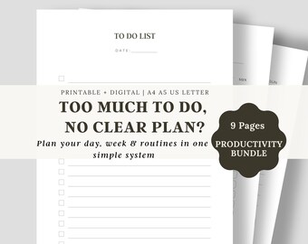 Paquete minimalista de productividad, planificador diario, lista de tareas, registro de hábitos (descarga en PDF)