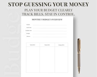Presupuesto mensual imprimible, organizador de facturas, registro de gastos, PDF de finanzas, carpeta de presupuesto minimalista