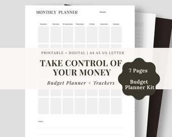 Planificador de presupuesto minimalista, registro mensual, organizador de ingresos y gastos (descarga digital)