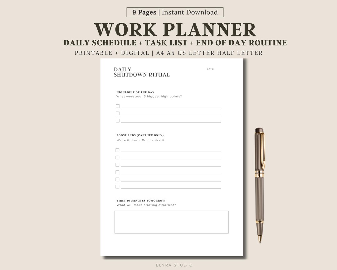 Work Planner Printable | Daily Work Organizer With Task List, Schedule ...
