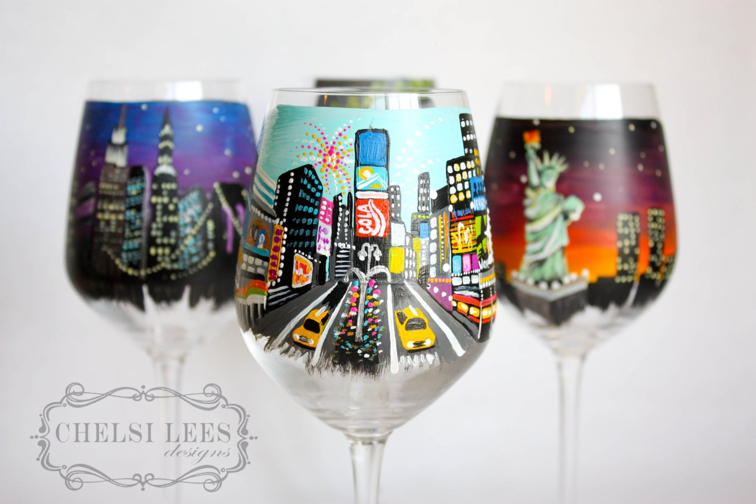 Times Square Wine Glass New York NY 1 Wine Glass Etsy