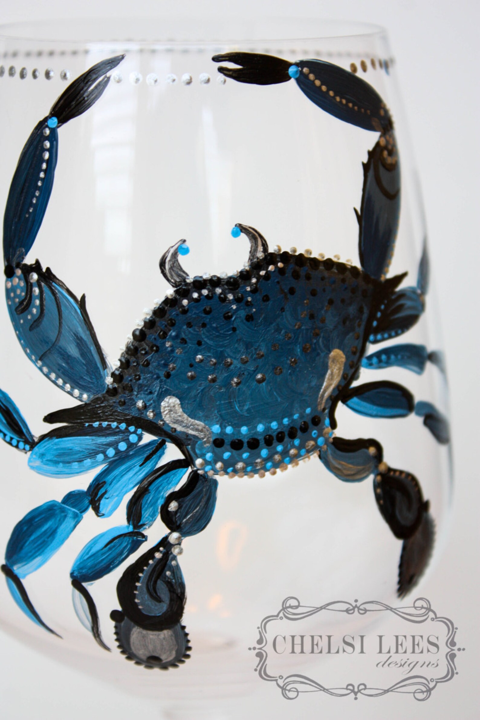 East Cost Blue Crab Design Hand Painted Wine Glass Set of Etsy
