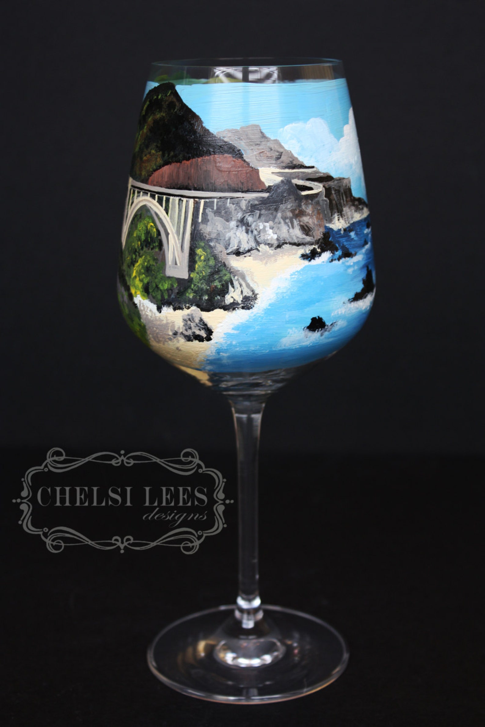 Handpainted Wine Glass San Francisco California CA Big Etsy