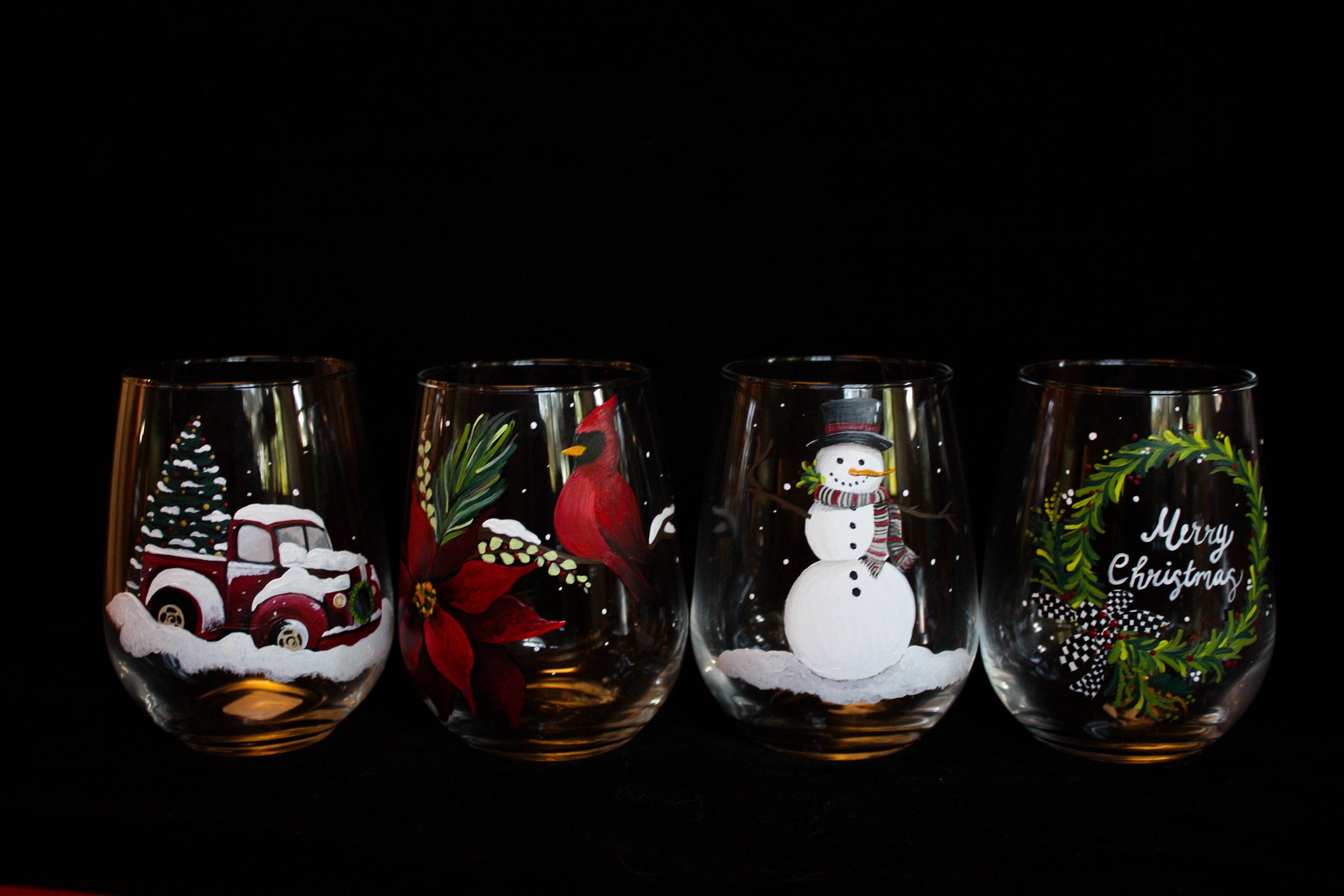 Christmas Wine Glass Set of 4 Etsy