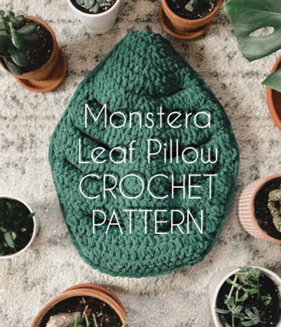 40 Monstera Crochet Patterns for Tropical Leaves, Wall Hangings, and Potted Plants 23 Monstera Leaf Crochet Pillow