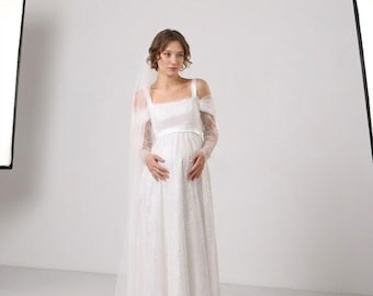 Vestido de novia de maternidad con cintura imperio, vestido de novia hecho a mano, vestido de novia personalizado, vestido de novia elegante, vestido de novia sencillo