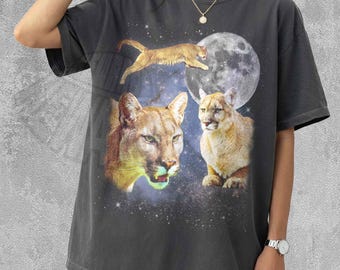 Three Puma Retro Graphic T-shirts, Vintage Puma Moon Tshirt, Puma Lovers, Funny Puma Tee, Oversized Washed Tee, Silly Gift, Puma Comfort Tee