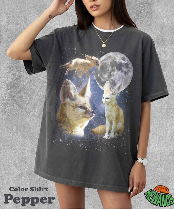 Three Fennec Fox Retro Graphic T-shirts, Vintage Fennec Fox Moon Tshirt, Fennec Fox Shirt, Funny Tee, Oversized Fennec Fox Shirt, Fox Shirt