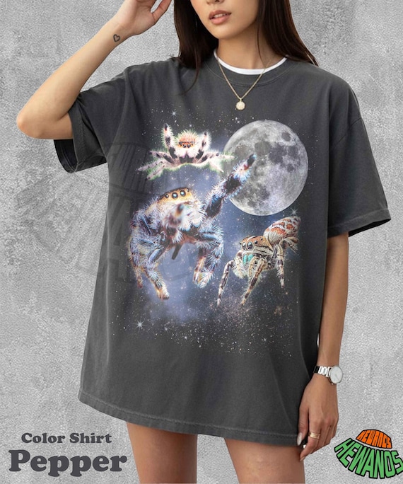 Three Jumping Spider Retro Graphic T-shirts, Vintage Halloween Moon Tshirt, Spider Shirt, Funny Spider, Oversized Washed, Jumping Spider Tee