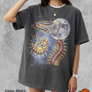 Three Centipede Moon Shirt, Cosmic Insect T-shirt, Creepy Crawly Space Tee, Galaxy Arthropod Top, Bugcore Aesthetic Gift