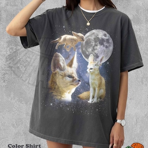 Three Fennec Fox Retro Graphic T-shirts, Vintage Fennec Fox Moon Tshirt, Fennec Fox Shirt, Funny Tee, Oversized Fennec Fox Shirt, Fox Shirt image 1