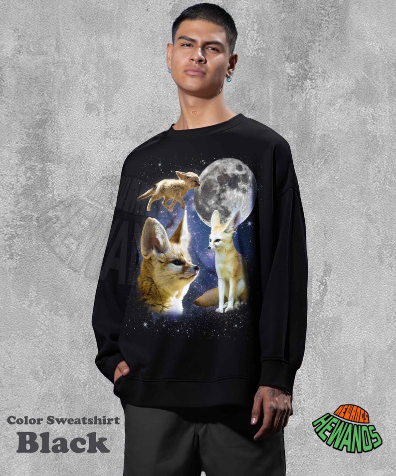 Three Fennec Fox Retro Graphic T-shirts, Vintage Fennec Fox Moon Tshirt, Fennec Fox Shirt, Funny Tee, Oversized Fennec Fox Shirt, Fox Shirt image 4