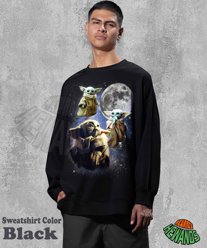 Vintage Grogu-tröja Retro Celestial Moon Animal Tee Söt Alien Kosmisk Kläder Estetisk Grafisk T-shirt Trendig Gåva För Fan Pack Rymdtopp bild 4