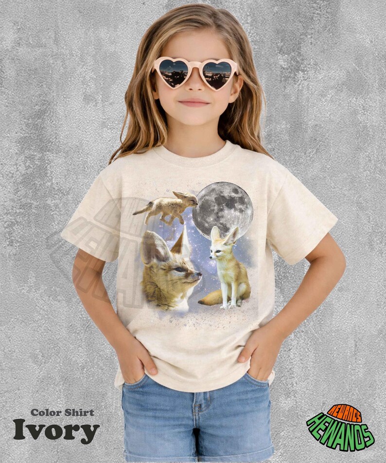 Three Fennec Fox Retro Graphic T-shirts, Vintage Fennec Fox Moon Tshirt, Fennec Fox Shirt, Funny Tee, Oversized Fennec Fox Shirt, Fox Shirt image 3