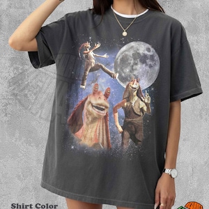 Gungan Moon Shirt, Vintage Jar Jar Binks Tee, Retro Star Wars Tshirt, Gungan Alien Graphic, Sci Fi Animal Clothing, Aesthetic Celestial Top image 1