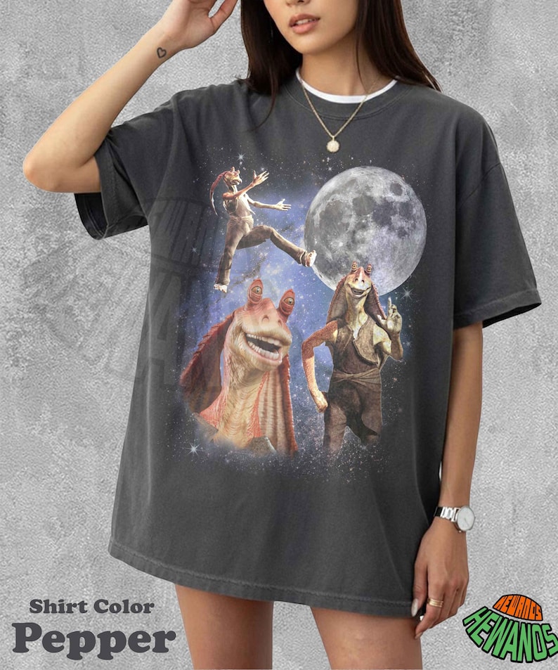 Gungan Moon Shirt, Vintage Jar Jar Binks Tee, Retro Star Wars Tshirt, Gungan Alien Graphic, Sci Fi Animal Clothing, Aesthetic Celestial Top image 1