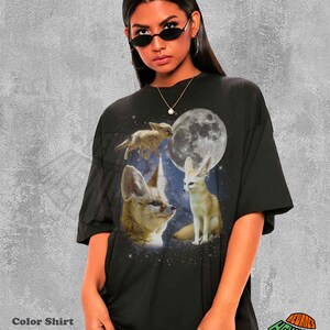 Three Fennec Fox Retro Graphic T-shirts, Vintage Fennec Fox Moon Tshirt, Fennec Fox Shirt, Funny Tee, Oversized Fennec Fox Shirt, Fox Shirt image 2