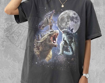 Godzilla Moon Shirt, Vintage Godzilla Tshirt, Retro Kaiju Graphic Tee, 90s Monster Moon Apparel, Japanese Movie Poster Style, Godzilla Gift