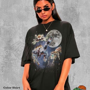 Tres camisetas retro con estampado de arañas saltarinas, camiseta vintage de Halloween con luna, camiseta de araña, araña divertida, lavada de gran tamaño, camiseta de araña saltarina imagen 2