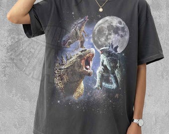 Godzilla Moon-skjorta, vintage Godzilla-t-shirt, retro Kaiju-grafikt-t-shirt, 90-tals Monster Moon-kläder, japansk filmaffischstil, Godzilla-present