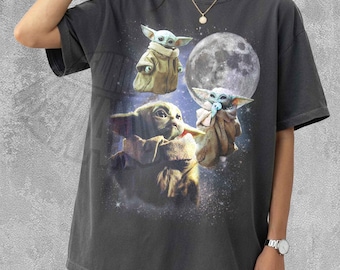 Vintage Grogu Shirt Retro Celestial Moon Animal Tee Cute Alien Cosmic Clothes Aesthetic Graphic T-Shirt Trendy Gift For Fan Pack Space Top