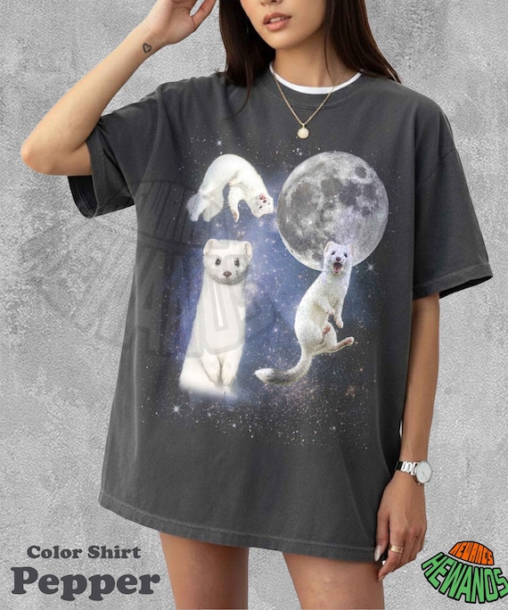 Weasel Moon Shirt, Vintage Animal Tee, Retro Weasel Graphic, Sky Wildlife Tshirt, Aesthetic Weasel Art, Forest Animal Gift, Celestial Weasel