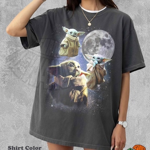 Vintage Grogu-tröja Retro Celestial Moon Animal Tee Söt Alien Kosmisk Kläder Estetisk Grafisk T-shirt Trendig Gåva För Fan Pack Rymdtopp bild 1