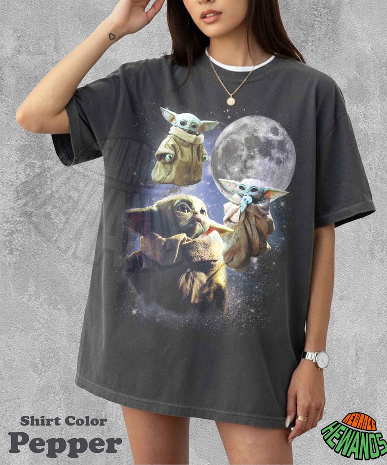 Vintage Grogu-tröja Retro Celestial Moon Animal Tee Söt Alien Kosmisk Kläder Estetisk Grafisk T-shirt Trendig Gåva För Fan Pack Rymdtopp bild 1