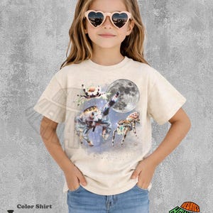 Tres camisetas retro con estampado de arañas saltarinas, camiseta vintage de Halloween con luna, camiseta de araña, araña divertida, lavada de gran tamaño, camiseta de araña saltarina imagen 3