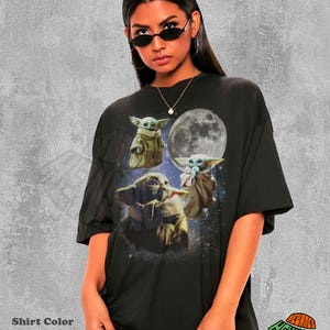Vintage Grogu-tröja Retro Celestial Moon Animal Tee Söt Alien Kosmisk Kläder Estetisk Grafisk T-shirt Trendig Gåva För Fan Pack Rymdtopp bild 2