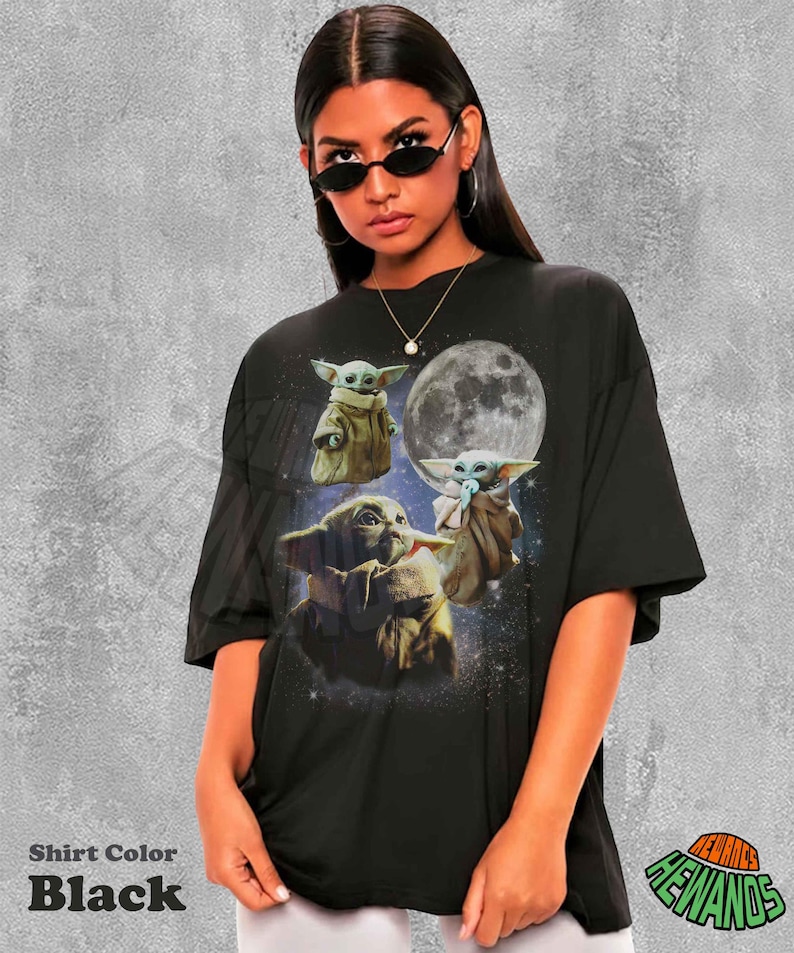 Vintage Grogu-tröja Retro Celestial Moon Animal Tee Söt Alien Kosmisk Kläder Estetisk Grafisk T-shirt Trendig Gåva För Fan Pack Rymdtopp bild 2
