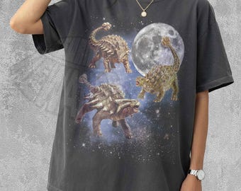 Camiseta de Ankylosaurus, Camiseta de Animales Lunares, Camiseta de Dinosaurio Vintage, Gráfico Lunar Retro, Estética Prehistórica, Regalo de Paleontología, Dinosaurio del Cielo Nocturno