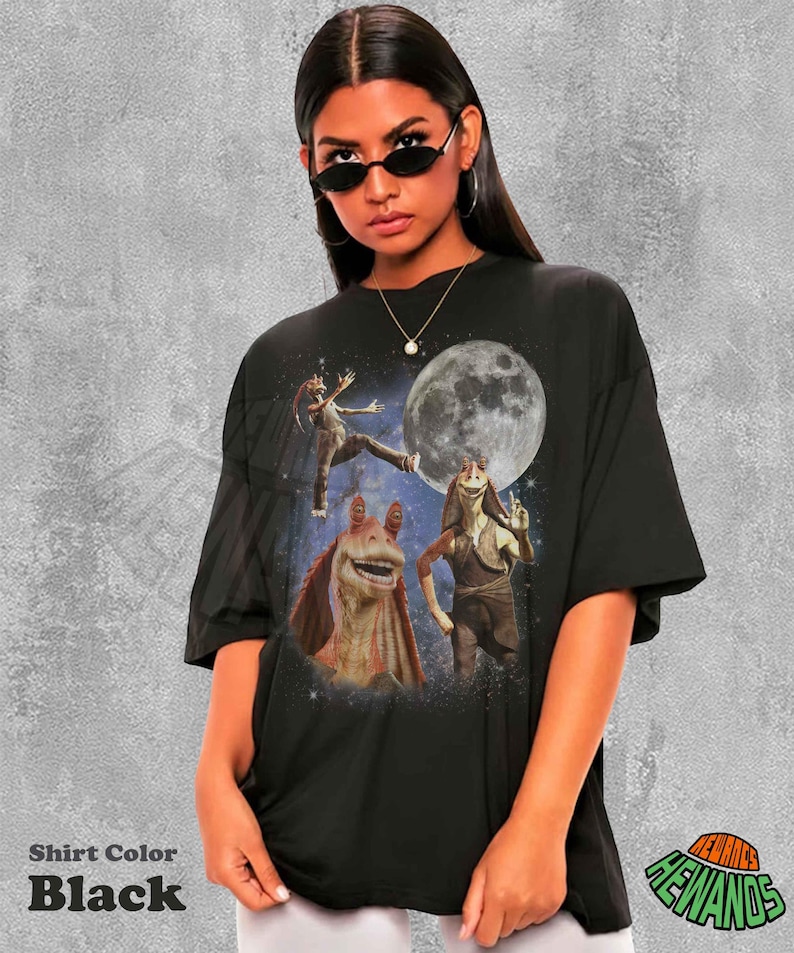 Gungan Moon Shirt, Vintage Jar Jar Binks Tee, Retro Star Wars Tshirt, Gungan Alien Graphic, Sci Fi Animal Clothing, Aesthetic Celestial Top image 2