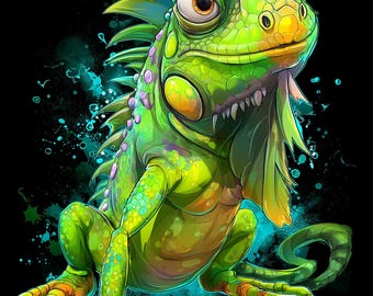 Green Reptile Clipart Bundle – Iguana, Frog, Python PNG (Digital Download)