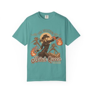 Fire Breathing Bitch Queen Assassin T-Shirt | Western Cowgirl Fireball Design image 7