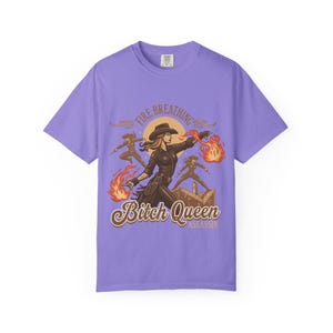 Fire Breathing Bitch Queen Assassin T-Shirt | Western Cowgirl Fireball Design image 12
