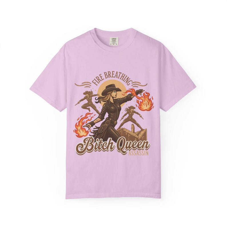 Fire Breathing Bitch Queen Assassin T-Shirt | Western Cowgirl Fireball Design image 13