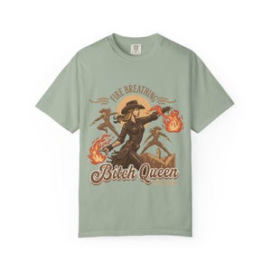 Fire Breathing Bitch Queen Assassin T-Shirt | Western Cowgirl Fireball Design image 5