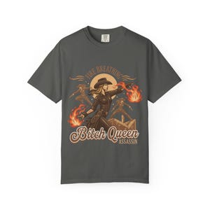 Fire Breathing Bitch Queen Assassin T-Shirt | Western Cowgirl Fireball Design image 4