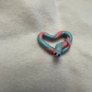 May include: A blue and pink heart-shaped snake charm made of polymer clay.