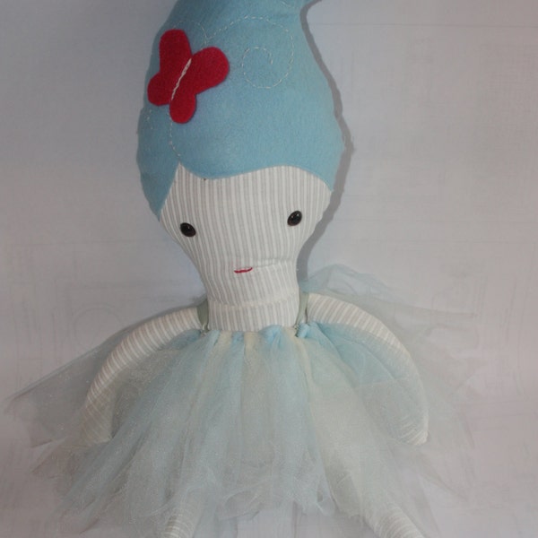 Soft Cloth Doll, Rag Doll, Personalized Handmade Doll, Ballet, Fairy, Princess, tutu, blue,