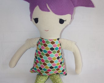 Handmade Rag Doll, Personalized Plush, Custom Made Doll - Purple Pigtails Option - Shirt and leggings Option