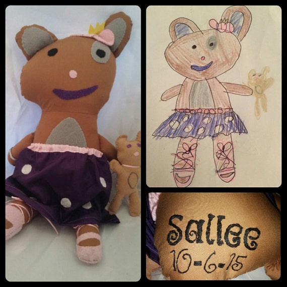 Custom Made Children's Drawing to Plush Doll Handmade Etsy