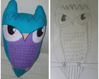 Custom Plush Toy - Softie - made from your child's drawing or photo-drawing come to life- Owls plushie