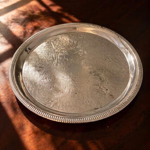 Vintage Silver Plated Oval Gallery Tray with Pierced Edge | Ornate Engraved Serving Tray | Decorative Coffee Table Tray | Vintage Home Decor